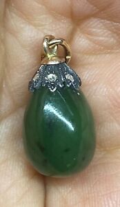 Faberge Gold Diamond Nephrite Jade Egg Pendant