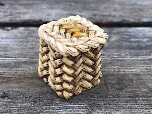 Vintage Small Miniature Snake Charmer Basket W Lid Bone Bovine Asian Marked