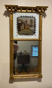 Rare Antique Federal Reverse Glass Gilt Mirror Circa 1820 Early 19th Century