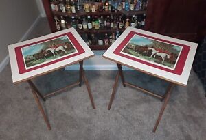 Lot Of 2 Vintage Scheibe English Fox Hunting Folding Tables Tv Trays