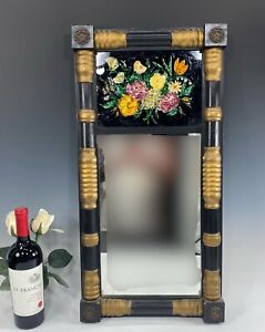 Antique Federal Split Column Reverse Painted Mirror Flower Motif