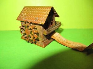 Antique Victorian Miniature Gold Plate Brass Mill House W Sewing Measuring Tape