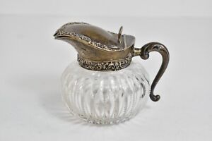 Sterling Silver Antique Rococo Glass Syrup Pitcher Pourer 10
