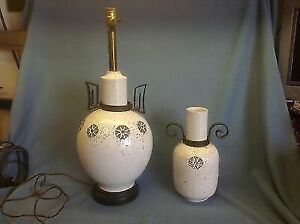 2 Vintage Italy Raymor Fantoni Italian Mid Century Pottery Iron Lamp Vase 849