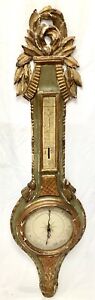 French Louis Xvi Style Gilded And Painted Wood Wall Barometer