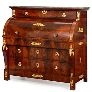 French Restauration Antique Mahogany Cylinder Roll Top Desk Circa 1830