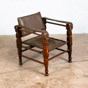 Mid Century Danish Modern Lounge Chair Safari Brown Leather Arm Sling Vintage