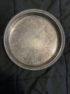 Vintage Wm Rogers Silverplate Etched Scroll Floral 15 Platter Tray