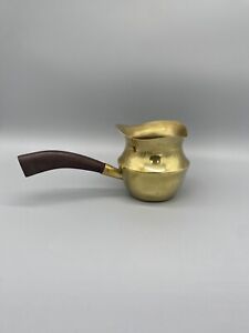 Brass Brandy Milk Warmer Vintage Barware Wood Handle Pitcher Spout