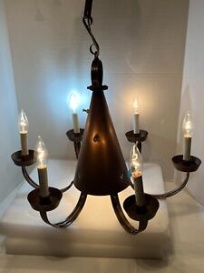 Vintage Mid Century 6 Arm Punched Copper Candle Chandelier With Center Light Mcm