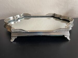 Antique Victorian Style Silver Footed Plateau Tray With Mirror Finish
