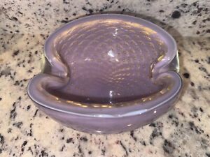 Vintage Purple Lavender Murano Glass Ashtray Candy Dish With Gold Infused Bubble