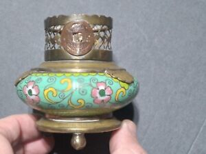 Rare Antique Vintage Chinese Cloisonne Opium Miniature Brass Oil Lamp