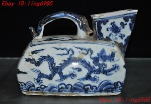 8 China Ancient Blue White Porcelain Feng Shui Dragon Statue Chamber Pot Jar