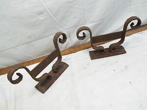 Pair Antique Cast Iron Shoe Boot Scraper Tool Floor Architectural Ornate Curl