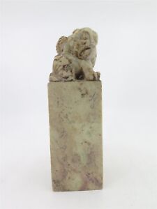Vintage Chinese Soapstone Foo Dog Carved Seal Stamp 7 Tall X 2 25 Wide