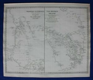 Western Australia Van Diemen Island Tasmania Original Antique Map Sduk 1844