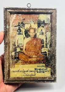 Old Picture Frame Lp Toh Wat Pradu Embed 9 Phra Pidta Set Buddha Amulet Talisman
