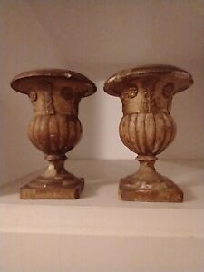 Antique Pair Gilt Hand Turned Classic Medici 6 Inch Urns Continental