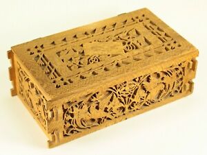  1900 S American Folk Art Carved Die Cut Wood Fretwork Box Rustic Treenware