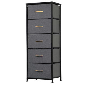 Dresser For Bedroom With 5 Storage Fabric Drawers With Wood Top And Metal Frame
