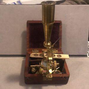 Antique Cary Gould Circa 1830 S Brass Microscope W Mahogany Case Accessories