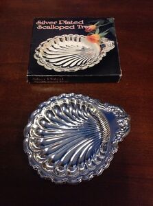 Silver Plated Scalloped Tray Seashell Coin Tray Home Decor Desk Trinket
