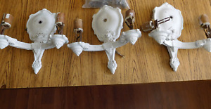 3 Vtg Metal Wall Electric Light Lamp Sconces Victorian Candle Style To Restore