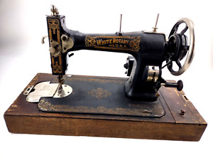 White Rotary Sewing Machine Antique In Cabinet