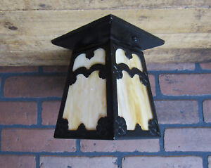 Vintage Antique Porch Ceiling Light Rewired Honey Slag Glass Craftsman Bungalow