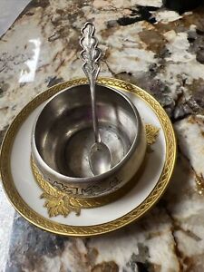 Antique Imperial Russian 84 Silver Salt Cellar With Spoon