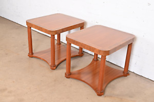 Baker Furniture French Empire Cherry And Burl Side Tables Or Nightstands