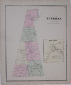 Original 1867 Fw Beers School District Map Sherman Fairfield County Connecticut