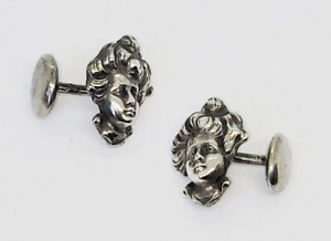 Unger Bros Cuff Links Gibson Girl Sterling Silver Art Nouveau Jewelry