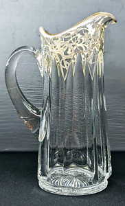 Antique Vtg Early 1900 S Art Nouveau Sterling Silver Overlay Glass Water Pitcher