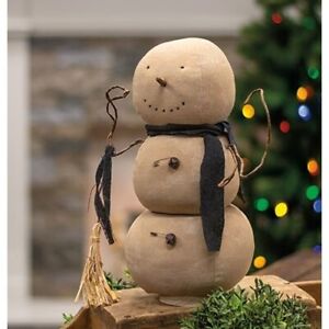 New Primitive Snowman Doll Snowdrift Christmas 13 H X 6 D X 6 W Aged Winter