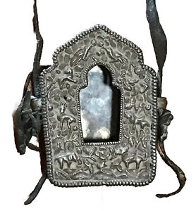 Antique Tibetan Gau Front Repousse Box Prayer Box Traveling Shrine Silver Copper