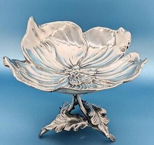 Victorian Antique Aesthetic Quadruple Silver Plate Figural Floral Card Tray