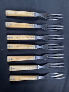 Set Of 7 Matching Early Antique Bone Pewter Dining Forks 4422