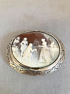 Antique Dutch Sterling Silver Snuff Box With Hand Carved Cameo