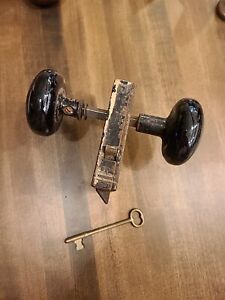 Antique Black Porcelain Door Knob Set Corbin Mortise Lock And Skeleton Key