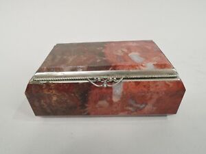 Antique Box Edwardian Small Trinket European Red Stone Silver Plate Silverplate