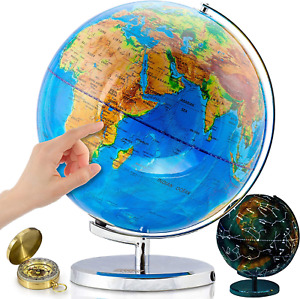 Get Life Basics Illuminated Globe Of The World With Stand 13 Inch Tall 3in1 Wo