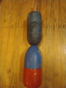 Vintage Nautical Round Cork Fishing Lobster Buoy Float Red Blue Marine 27 L