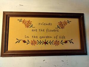 Primitive Country Stitchery Wood Framed Home Decor Embroidery Quote Flowers