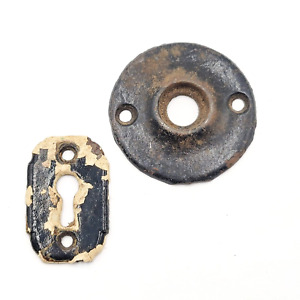 Vintage Steel Skeleton Key Hole Escutcheon And Rosette Lot Hardware Salvage