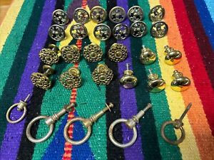 Mixed Lot Antique Brass Drawer Knobs And Ring Pulls