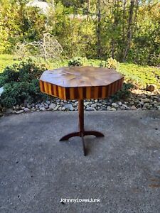 Antique Octagonal Parquet Wood Craftsman Table Handmade 26x24in