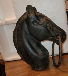 Old Vintage Cast Iron 9 Horse Head Hitching Post Fence Topper With 2 Ring