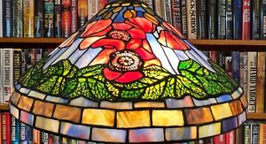 Antique Tiffany Studios Reproduction Red Pink Poppy Leaded Glass Lamp Shade